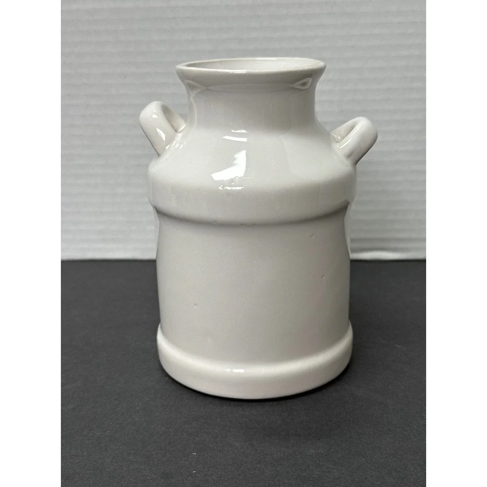 Vintage Ceramic Milk Can Vase White Floral Primary Colors Farmhouse Decor Taiwan